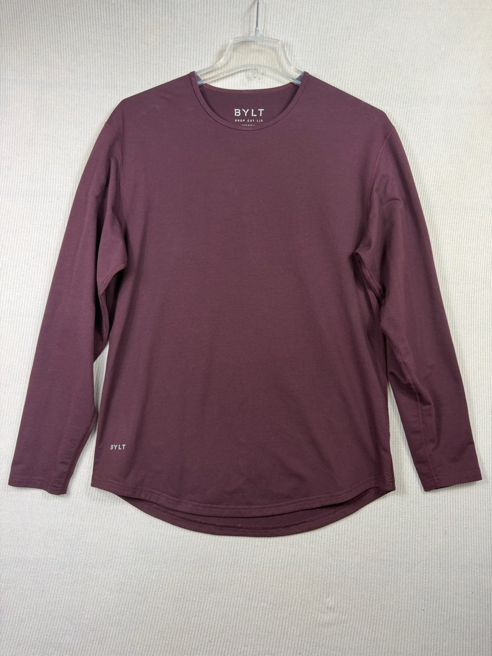 BYLT Basics Drop-Cut L/S Long Sleeve Crew Neck Tee Burgundy‎ Plum Size Large